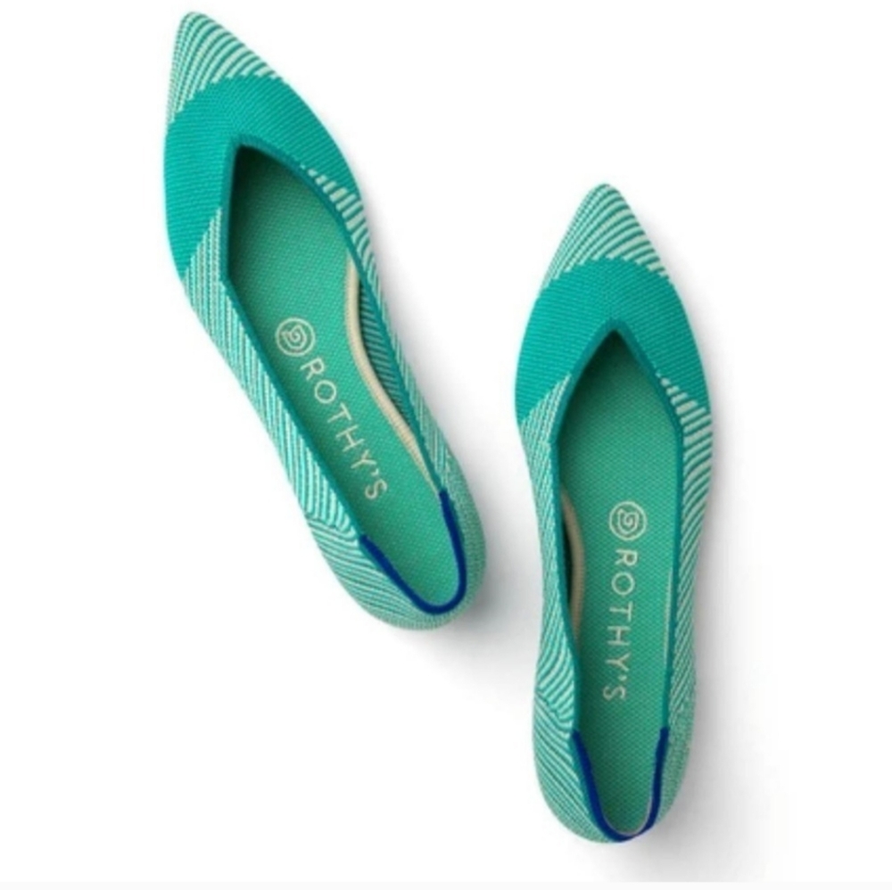 SUPER CLEAN Rothy's The Point Ballet Flats 9.5 Calypso Green Teal RETIRED